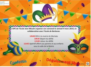 Carnaval des écoles Jean Moulin et André Sourdaà @ Mairie de Morlaàs